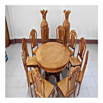 Bàn Ăn Tròn 8 ghế gỗ Bên (1m4)