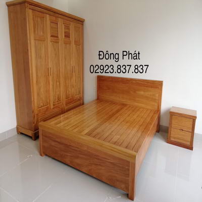 Giường đầu vuông gỗ Đinh Hương (1m6x2m)