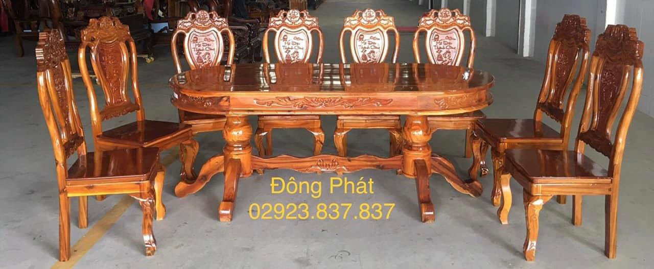 Bàn Oval 8 ghế chạm